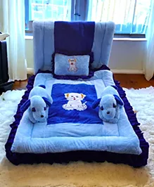 SAFE N CUTE Baby Sleeping 5 Items Bedding Set with Two puppies -Royalblue