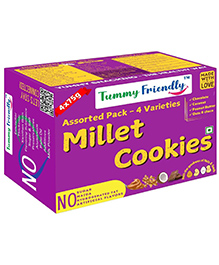 Tummy Friendly Foods Millet Cookies - Assorted Pack of 4 - 75g each. Healthy Biscuits made of Ragi, Jaggery for baby, kids and adults. Nutricious snacks for kids for school