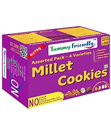 Tummy Friendly Foods Millet Cookies - Assorted Pack of 4 - 75g each. Healthy Biscuits made of Ragi, Jaggery for baby, kids and adults. Nutricious snacks for kids for school