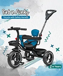 Plug & Play Tricycle With Parental Push Handle & Cushion Seat Guardrail - Blue