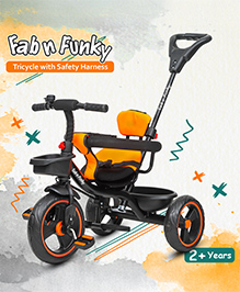 Plug & Play Tricycle With Parental Push Handle & Cushion Seat Guardrail - Orange
