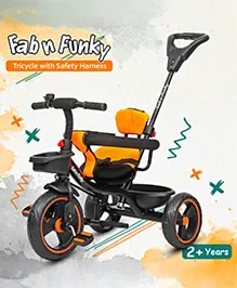 Plug & Play Tricycle With Parental Push Handle & Cushion Seat Guardrail - Orange