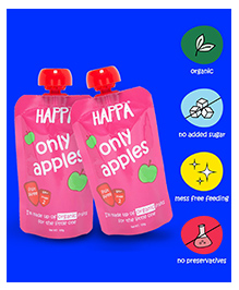 Happa Organic Baby Food Apple Puree | 100% Fruits | No Sugar, Milk Powder, Preservatives | 2 Packs | 6M+ (100g Each)