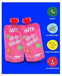Happa Organic Baby Food Apple Puree | 100% Fruits | No Sugar, Milk Powder, Preservatives | 2 Packs | 6M+ (100g Each)