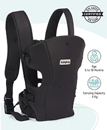 Babyhug  Elegant 3-in-1 Baby Carrier: Lightweight, Breathable fabric, Ergonomic design, Padded straps, Waist belt, 3 carry positions (inward, outward, back), Adjustable seat, Washable cover, Supports up to 15 kg- Black