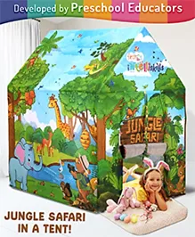 Intelliskills Premium Jungle Safari Themed Foldable Hut Size Tent House for Kids | Indoor & Outdoor Play | Printed Portable Playhouse for Boys & Girls | Play Tent for Kids | Ideal for Gifting | Lightweight | Multicoloured | BIS Approved 