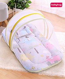 Babyhug Mattress Set with Mosquito Net Elephant Print - Beige