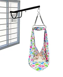 VParents Chunky Baby Swing Cradle with Spring and Metal Window Cradle Hanger (Blue)