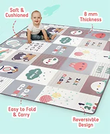 Babyhug Premium Reversible Waterproof Floor mat- 6 ft x 5 ft|Thickness 8 mm|Education Theme|Colorful|Learn and Play Mat|Soft Foam Mat|Baby Massage| Easy to Carry and fold|0-12 Years|BIS Certified