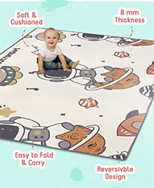 Babyhug Premium Reversible Waterproof Floor mat- 6 ft x 4 ft| Thickness 8mm|Space Theme|Colorful|Learn and Play Mat|Soft Foam Mat|Baby Massage|Easy to Carry and fold|0-12 Years|BIS Certified