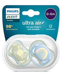 Philips Avent Soother Ultra Air Orthodontic Baby Pacifier | 0-6months | Pack of 2 - Blue
