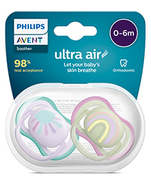 Philips Avent Soother Ultra Air Orthodontic Baby Pacifier | 0-6months | Pack of 2 - Pink