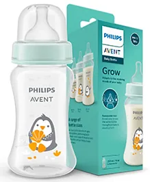 Philips Avent Grow Anti-Colic 250ml Baby Feeding Bottle (Penguin with Seashell) | Ideal for 1months+ | Pack of 1