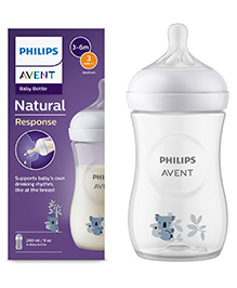 Philips Avent Natural Response 260ml Baby Feeding Bottle (Koala Print) | Ideal for 1months+| Uniquely Designed Nipple releases milk only when baby drinks | Pack of 1