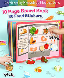 Intelliskills Pick N' Stick Food Premium Activity Board Book with Reusable Velcro Stickers| Fruits, Vegetables, Bakery & Dairy | 30 Stickers, 10 Book Pages | Travel Toy & Gifting | Educator Recommeded