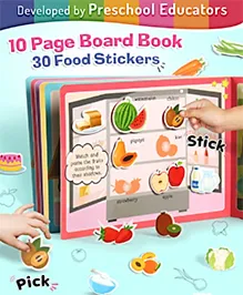 Intelliskills Pick N' Stick Food Premium Activity Board Book with Reusable Velcro Stickers| Fruits, Vegetables, Bakery & Dairy | 30 Stickers, 10 Book Pages | Travel Toy & Gifting | Educator Recommeded