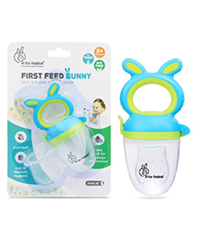 R for Rabbit First Feed Bunny Nibbler Soft Silicon Chewing Fruit Feeder for Babies | Baby Fruit & Food Veggie Teether |Hygenic & BPA Free | Pacifier for infant 3+ Months (Green-Blue)