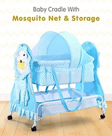 Baby Cradle with Mosquito Net & Storage Lion Shaped - Blue| Wheels with Lock| Storage Basket| Mesh Sides| Smooth Swing| Swing Lock| Removable Mosquito Net