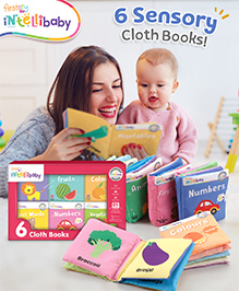 Intellibaby 6 Crinkling Sensory Cloth Book Set for Babies | Animals, Fruits, Vegetables, Colours, First Words, and Numbers | Soft & Safe Tactile Play | Educator Recommended