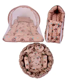 Babytoons New Born Baby Bedding Set Reversible Nest Mattress with Net Sleeping Bag (Brown, 0-12 Months)
