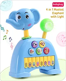 Babyhug Musical Light & Sound Elephant Piano with 5 Modes of Animal Sound - Blue