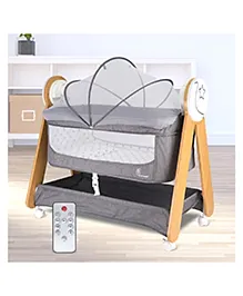 R for Rabbit Lullabies Woodsy Electric Cradle with Automatic Swing for Babies, Soothing Music, Bluetooth & Smart Timer, Lockable Wheels & Mattress for 0-12 Months Infants (Grey)