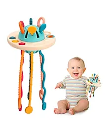 Kidology Pull String Toy for Babies Teething Strings Sensory Montessori Toys Baby Girl,Travel Toy for 6+Months Baby Food Grade Silicone Fine Motor Skills Toy for Toddlers (UFO), Multicolor