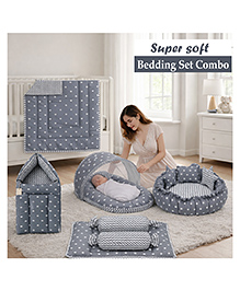 Fareto New Born Baby Full Bedding Set Combo Crown Grey