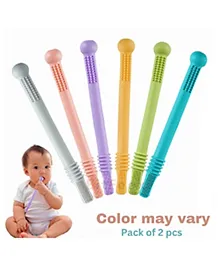 BitFeex Teether Toothbrush Hollow Teether Tube Infant Toddlers Silicone Tubes Teething Toys for Babies (Color may vary, Pack of 2pcs)