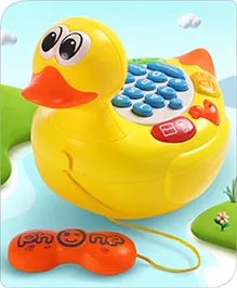 Babyhug Musical Duck Telephone Learning Toy|Lights & Music|Role Play Phone Toy for Kids|Numbers|Shape & Color Recognition|Animal Names & Sounds|Math Quizzes|Addition & Subtraction|Yellow - 12 Months+