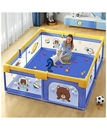 StarAndDaisy 'We Care' Playpen for Baby  Portable and  Play Yard for Kids with Teddy Bear Print  Blue  120cm x 120cm