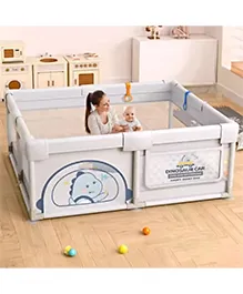 StarAndDaisy 'We Care' Portable Playpen for Kids   Play Yard for Kids with Dinosaur Print  Grey  120cm x 120cm