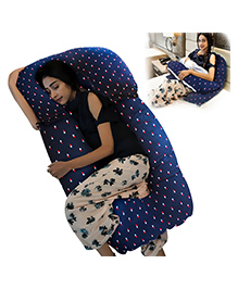 Get It Maternity Pillow Premium 3 in 1 Multi Usage as Breastfeeding , Baby Guard  100% Cotton Removable Cover with Zip - Navy Blue Print