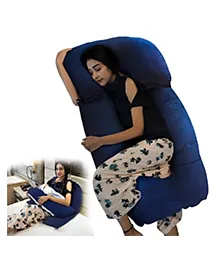 Get It Maternity Pillow Premium 3 in 1 Multi Usage as Breastfeeding , Baby Guard 100% Cotton Removable Cover with Zip - Navy Blue Plain