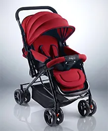 Babyhug Symphony Stroller With Reversible Handle & Mosquito Net- Mauve| Multi-Reclining Seat| Adjustable Legrest| Storage Basket| Linked Brake| Peek-a-boo Window| Padded Cushion| Lockable Swivel Wheel