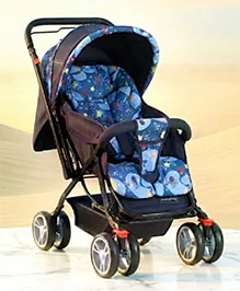 Babyhug Comfy Ride Stroller With Reversible Handle - Blue| Reclining Seat| Adjustable Foot Rest| Padded Cushion| Swivel Lock and Brake| Removable Mosquito Net| Adjustable Canopy| Storage Basket