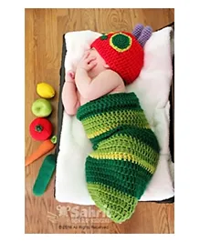 MOMISY Newborn Photography Props Crochet Caterpillar Outfit Hand Crocheted Hat - Green Striped