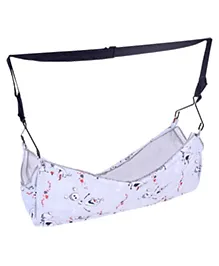Car cum Cradle Hammock Portable Travel Cloth Jhula with Adjustable Belt Hangers Snow Theme - White