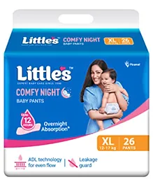 Little's Baby Diapers XL Size (Extra Large) Pants Style | 12-17 kg | 26 Count | Comfy Night Baby Diaper Pants with Leakage Guard & Upto 12 Hours Absorption (26 Count, Pack of 1)