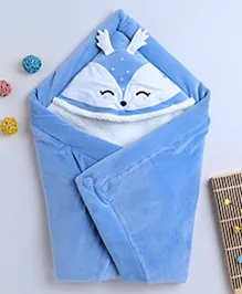 Yellow Apple Super Soft Hooded Baby Blanket  with Deer Embroidery - Light Blue