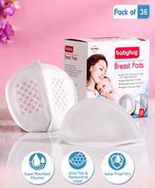 Babyhug 3D Contoured Disposable Breast Pads - Pack of 36| Ultra Thin| Discreet Fit| Anti-slip Pads| Leak Proof| Invisible Under Clothes| Super Absorbent Polymer| Hygienic Mono-packs