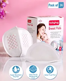 Babyhug 3D Contoured Disposable Breast Pads - Pack of 36| Ultra Thin| Discreet Fit| Anti-slip Pads| Leak Proof| Invisible Under Clothes| Super Absorbent Polymer| Hygienic Mono-packs