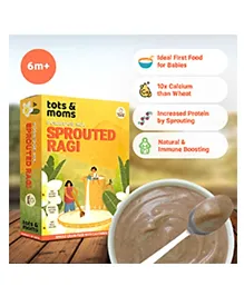 Tots & Moms Sprouted Ragi Powder for Baby - 8+ Months, 200g , Nachni/Finger Millet Cereal, Molake Ragi Sari , No Salt No Sugar Preservative Free , 10x more Calcium than Rice and Wheat - Stronger Bones