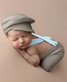 MOMISY Newborn Baby Photography Prop Outfits Solid Suspender Hat Photo Shoot Costume - Brown