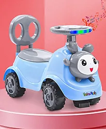 Baby Panda Deluxe Ride-On with LED Lights & Music and Under Seat Storage - Blue Grey