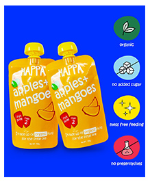 Happa Organic Baby Food Apple & Mango Puree | 100% Fruits | No Sugar, Milk Powder, Preservatives | 2 Packs | 6M+ (100g Each)