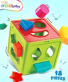 Intellibaby Premium Shape Sorting Cube -18 Pieces | Multicoloured Educational Toy for Toddlers | Sorting & Stacking Boosts Motor Skills | Non-Toxic | BIS Certified | Educator Recommended | For Gifting