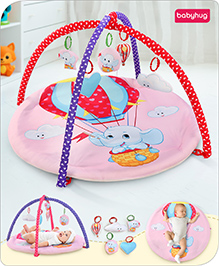Babyhug Play Gym with Hanging Toys|Elephant on Air Balloon Theme Soft Activity Play Mat|Portable & Easy to Carry with Detachable Toys|2+ Months|Motor Skill Development |Ideal for gifting|BIS