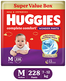 Huggies Complete Comfort Wonder Pants, India's Fastest Absorbing Diaper | M Size, 228 Diapers