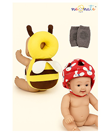 NeonateCare Baby safety Combo of Baby Helmet and Baby Head Protector Cushion Backpack with knee pads (Red Smiley Helmet + Yellow Head protector + knee pads) (pack of 3)